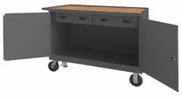 DURHAM MFG Mobile Cabinet Workbench: 48 in x 24 in, Hardboard, 3,600 lb Overall Load Capacity, Gray (MPN 3414-TH-FL-95). Key specifications — Included Components: Handle on Side; Assembly: Fully Assembled; Brand: DURHAM MFG.