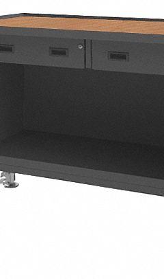 DURHAM MFG Mobile Cabinet Workbench: 48 in x 24 in, Hardboard, 3,600 lb Overall Load Capacity, Gray (MPN 3414-TH-FL-95). Key specifications — Included Components: Handle on Side; Assembly: Fully Assembled; Brand: DURHAM MFG.