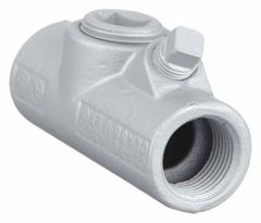 Sealing Fitting - Vertical and Horizontal: Iron, 1 in Trade Size, Female, 4 1/4 in Overall Lg (MPN EYF-100). Key specifications — Brand: APPLETON ELECTRIC; Connection Type: Threaded; Thread Gender: Female; Ends - Hazardous Fittings: 1 in FNPT x 1 in FNPT; Material: Iron; Hazardous Location Rating: Class I, Division 1 and 2, Groups A, B, C, D; Thread Type: NPT; Standards: CSA C22.2 No 30.