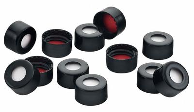 CHEMGLASS Closure: 13 mm Dia, Black, PTFE, 13-425 mm Screw Closure Size, Autoclavable - Snap On Bottle Caps