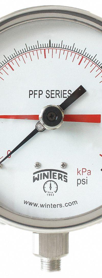 WINTERS Panel-Mount Pressure Gauge: Back Flange - Back-Flange Panel-Mount with Stainless Steel Wetted Parts