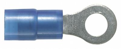 PANDUIT Ring Terminal: Blue, Nylon Insulation, #8 Stud Size, 18 AWG to 14 AWG Wire Sizes - Insulated Ring Terminals