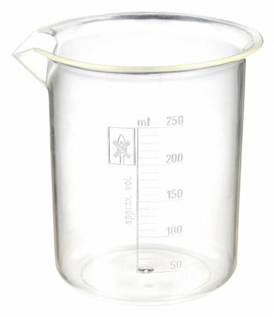 APPROVED VENDOR Beaker: Low Form, Molded Graduation, Polymethylpentene, Clear, 250 mL - Low Form Plastic Beakers Without Handles