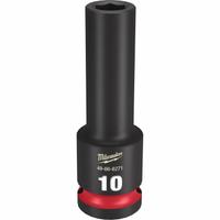 MILWAUKEE Deep Impact Socket: 1/2 in Drive Size, Metric, 10 mm Socket Size, 6-Point, Deep, Friction (MPN 49-66-6271). Key specifications — attr1215501: MILWAUKEE; attr1215515: Black Phosphate; attr1215518: 10 mm.