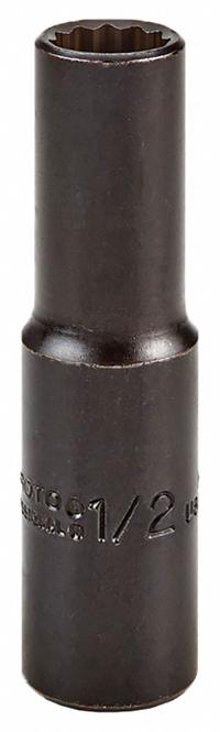 PROTO Socket: 1/2 in Drive Size, SAE, 1/2 in Socket Size, 12-Point, Deep, 3 1/4 in Overall Lg (MPN J5316B). Key specifications — attr1215501: PROTO; attr1215515: Black Oxide; attr1215518: 1/2 in.