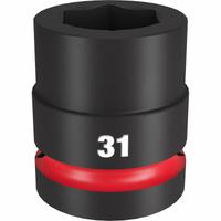 MILWAUKEE Standard Impact Socket: 1 in Drive Size, Metric, 31 mm Socket Size, 6-Point, Std, Friction (MPN 49-66-6596). Key specifications — attr1215501: MILWAUKEE; attr1215515: Black Phosphate; attr1215518: 31 mm.