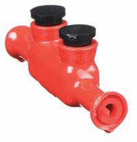 BURNDY Multitap Connector: 2 Port, In-Line Entry, 6 AWG – 4 AWG Wire Size, Burial Rated, Red (MPN BISR4DB). Key specifications — Body Material: Aluminum; Brand: BURNDY.