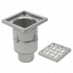 BLUCHER Floor Drain: 12 in Grate Size, 4 in Nominal Pipe Size, No Hub, Stainless Steel, Slotted (MPN BFD-334). Key specifications — Color: Silver; Connection Type: No Hub; Brand: BLUCHER.