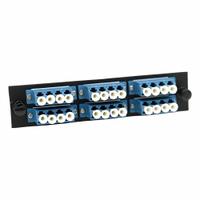 FIBERTRONICS Fiber Optic Adapter Plate: Single Mode, OS2, 24 Fiber Ports, LC, UPC, Quad, Blue, LGX (MPN LGX-LCQX-6B). Key specifications — Brand: FIBERTRONICS; Connector Type: LC; Port Configuration: Quad; Color: Blue; Contact Type Finish: UPC.