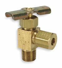 HANSEN Needle Valve: Angle Valve Body, Brass, 1/8 in Pipe Size, Compression x MIP, For Water Media (MPN A6845). Key specifications — For Media: Water; Seal Material: Metal; Brand: HANSEN; Connection Gender - Side 2: Male; Connection Type - Side 1: Compression; Connection Type - Side 2: IPS; Connection Type: Compression x MIP.