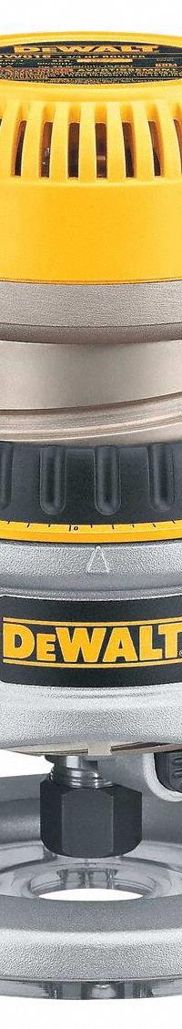 DEWALT Router: Mid-Size, Fixed Base, 2.25 hp, Variable Speed, 24,000 RPM, 1/4 in_1/2 in Collet (MPN DW618). Key specifications — attr326433: Soft-Start; attr241172: Router; attr217717: 120V AC; attr217680: DEWALT.