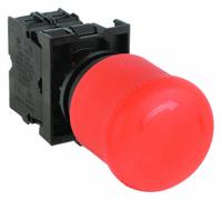 EATON Emergency Stop Push Button: Non-Illuminated, Mushroom Head Profile, Non-Metallic, 22 mm (MPN M22-PVT-K02). Key specifications — Brand: EATON; Action: Maintained; Series: M22; Push Button Material Type: Non-Metallic.