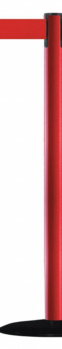 TENSABARRIER Barrier Post with Belt: Red, No Pattern, No Legend, 13 ft Belt Lg, Red, 13 ft x 2 in (MPN 889B-33-21-MAX-NO-R5X-C). Key specifications — Base Material: Cast Iron; Belt Color: Red; Brand: TENSABARRIER; Post Material: Metal Alloy; Post Color: Red; Message: No Legend.