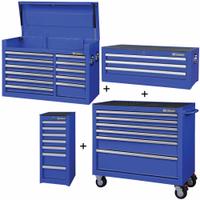 WESTWARD Rolling Cabinet Kit: 27 Drawers, Heavy Duty, Keyed, 57 1/2 in W x 19 in D x 82 3/4 in H (MPN 361LN9). Key specifications — attr1116680: Blue; attr1116684: Ball Bearing; attr1116690: WESTWARD; attr1116659: Keyed; attr1116661: Intermediate Chest 42 in W x 19 in D x 16 in H.