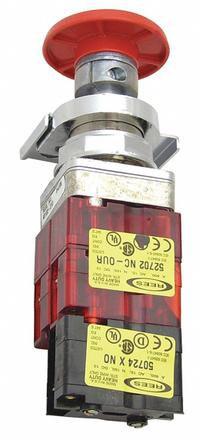 REES Emergency Stop Push Button: Non-Illuminated, Mushroom Head Profile, Non-Metallic, 30 mm (MPN 40102-212). Key specifications — Brand: REES; Action: Maintained; Push Button Material Type: Non-Metallic.
