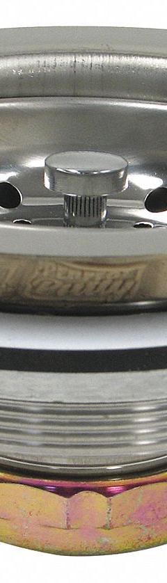 PERFECT PUTTY Strainer: Stainless Steel, Chrome, 2 1/2 in Overall Ht, 4 1/2 in Overall Dia, Threaded (MPN 59-3110). Key specifications — Product Type: Sink Drain; Brand: PERFECT PUTTY; Finish: Chrome; Material: Stainless Steel; Includes: Locknut.