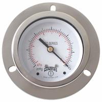 WINTERS Panel-Mount Pressure Gauge: Front Flange, 0 psi to 30 psi, 2 1/2 in Dial, 1/4 in NPT Male, 4 (MPN PFQ902-DRY-25FF). Key specifications — Accuracy: ±1.5%; Brand: WINTERS; Vibration Resistance Properties: Field-Fillable; Gauge Wetted Parts: Brass / Bronze.
