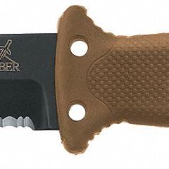 GERBER Tactical Fixed Blade Knife: Serrated, 10 1/2 in Overall Lg, Stainless Steel, Plastic (MPN 22-01463). Key specifications — attr307498: Yes; attr307493: Plastic; attr307491: Stainless Steel; attr324881: GERBER.