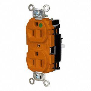 HUBBELL Receptacle: Hospital Grade, Duplex, 5-15R, Orange, 125V AC, 15 A - General Purpose Receptacles
