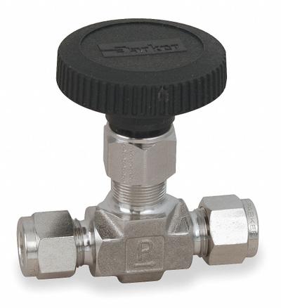 Parker Needle Valve: Inline Valve Body, 316 Stainless Steel, Integral Bonnet, 1/2 in Pipe Size - Stainless Steel Straight-Body Needle Valves