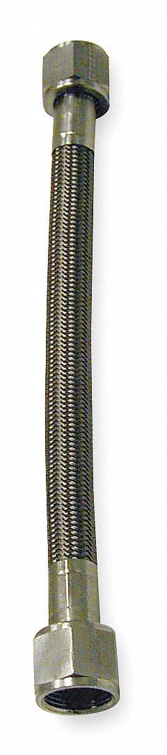 PTFE Hose Assembly: 1/2 in ID, 12 in Lg, Brass 3/4 in FJIC x Brass 3/4 in FJIC (MPN 1PCP6). Key specifications — Cover Material: 301 Stainless Steel; Tube Material: PTFE; Temperature Range: -65° to 450°F.