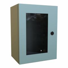 HAMMOND Electrical Enclosure: Steel, 16 in x 12 in x 8 in, NEMA 12/3R/4, Solid with Window Cover (MPN EN4SD16128WGY). Key specifications — Closure Method: 1/4-Turn Latch; Brand: HAMMOND; Knockouts: Not Included.