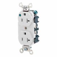 LEVITON Straight Blade Duplex Receptacle: Hospital Grade, Duplex, 5-20R, White, 125V AC, 20 A (MPN 8300-PLW)