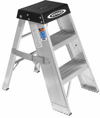 WERNER Step Stool: 3 Steps, 3 ft Overall Ht, 375 lb Load Cap, Aluminum, 2.5 ft Standing Ht (MPN SSA03). Key specifications — Brand: WERNER; Color: Black.