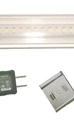 LED Striplight: 12 in Lg, 271 lm, 3000K, 3.9 W, Plug-In, Silver, Aluminum, 3/8 in Ht, 120V AC (MPN ES-CA01-WW). Key specifications — attr1262778: 120V AC; attr1262749: Plug-In; attr1262754: Integrated LED; attr1262758: Aluminum; attr1262760: Yes; attr1262765: LED; attr1262776: On/Off; attr1262780: 3000K.