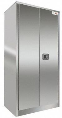 SECURALL Storage Cabinet: 36 in x 18 in x 72 in, Flush Handle Handle & Latch, 18 ga Panel Thick (MPN 104-SW-SS). Key specifications — Door Type: Hinged; Cabinet Color: Silver; Base Type: Leveling Feet; Assembled: Assembled; Mobility: Stationary; Adjustable Shelves: Adjustable; Cabinet Finish: Brushed; Door Handle Type: Flush Handle.