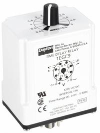 DAYTON Single Function Time Delay Relay: Socket Mounted, 120V AC/DC, 10 A, 8 Pins/Terminals (MPN 1EGC9). Key specifications — Brand: DAYTON.