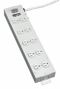 TRIPP LITE Power Distribution Unit: 120V AC, 10 Outlets, NEMA 5-15R, Non-Metered, Front Facing, Std (MPN TLM1015NC). Key specifications — Plug Type: NEMA 5-15P; Brand: TRIPP LITE; Maximum Input Voltage: 120V AC; Receptacle Type: NEMA 5-15R; Mounting Location: Wall; Facing: Front.