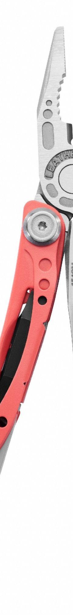 LEATHERMAN Pliers: Multi-Tool Plier, 7 Tools, 7 Functions, 4 in Closed Lg, 6 in Open Lg, GUAVA (MPN 833144). Key specifications — attr15951: LEATHERMAN; attr15966: 25-year warranty; attr10312: GUAVA; attr15960: Handle Bit Storage; attr15963: Stainless Steel; attr15971: Multi-Tool Plier; attr15972: Included bits Phillips #1 & #2, Screwdriver 1/4" & 3/16"; attr15977: Fold Open.