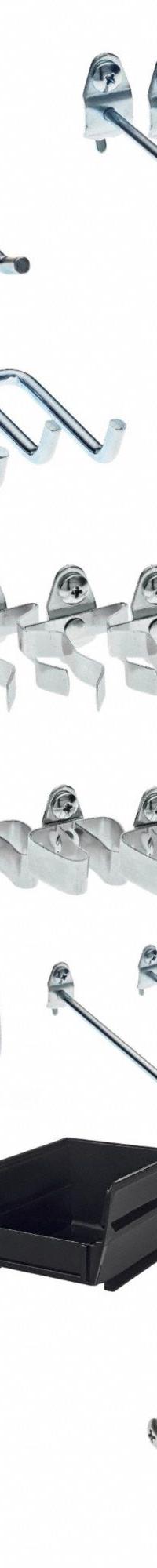 TRITON PRODUCTS Hooks and Hanging Bins: 1/4 in_1/8 in Peg Hole, For 1 in Pegboard Hole Spacing (MPN 76995). Key specifications — Finish: Zinc-Plated; Color: Silver; For Tool Type: Multiple; Includes: (5) 5 in Double C-Shapes; Locking System: Screw-In; Mounting Type: Surface; Material: Steel; Accessory Type: Hook and Bin Assortment Kit.