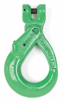 CAMPBELL Self-Locking Hook: 22,600 lb Working Load Limit, 100 Hook Grade, Alloy Steel, Clevis, Green (MPN 5749095). Key specifications — Color: Green; Brand: CAMPBELL; Visual Indicator Markings: None.