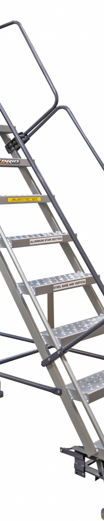BALLYMORE Rolling Ladder: 6.7 ft Platform Ht - Aluminum Hybrid Weight-Actuated Auto-Lock All-Direction Ladders