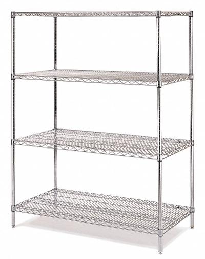 INSTOCK Metal Shelving: Starter, 72 in x 24 in, 74 in Overall Ht, 4 Shelves, Split Sleeve - Corrosion-Resistant Stationary Wire Shelving for Harsh Environments