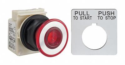 SCHNEIDER Mushroom Head Push Button: 30 mm Mounting Size, Non-Metallic - Illuminated Mushroom-Head Push-Button Operators