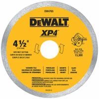 DEWALT Diamond Saw Blade: 4 1/2 in Blade Dia., 7/8 in Arbor Size, Wet/Dry, For Chop Saw, Best (MPN DW4765). Key specifications — attr1097734: Wet/Dry; attr1097738: Chop Saw; attr1097751: DEWALT.