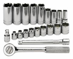 SK PROFESSIONAL TOOLS Socket Wrench Set: 3/8 in Drive, 21 Piece, 6-Point, SAE, 1/4 in to 7/8 in (MPN 4521). Key specifications — attr1224269: 3/8 in; attr1204638: Drive Tools Included; attr1204650: 1/4 in to 7/8 in; attr1204658: 7.6 in Fixed, Round Head Ratchet; attr1204673: Socket Bits Not Included; attr1204681: Wrenches Not Included; attr1204688: SK PROFESSIONAL TOOLS; attr1224230: Friction.