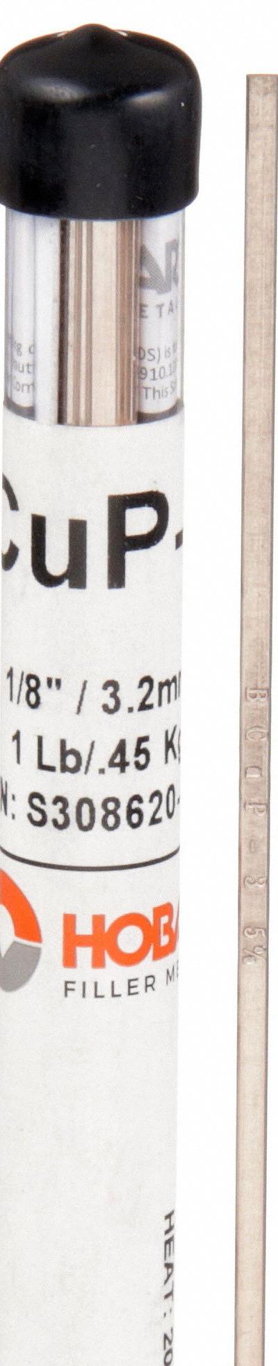 HOBART Brazing Alloy: Phos Copper, 5%, BCuP-3, 1/8 in x 18 in, Bare - Phos-Copper Brazing Alloys