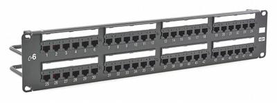 HUBBELL PREMISE WIRING Patch Panel: Flat, 2 Rack Units, 48 Ports, 6, IDC, 4-Pr PoE (4PPOE) - Rack-Mount Punchdown RJ45 Patch Panels