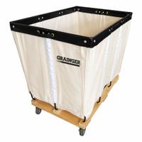 GRAINGER Basket Truck: 15 cu ft, 600 lb, 35 in L x 25 in W x 33 1/2 in H, White, Wood, Assembled (MPN 33W333). Key specifications — Brand: GRAINGER; Liner Color: White; Caster/Wheel Configuration: (4) Swivel; Assembled/Unassembled: Assembled.