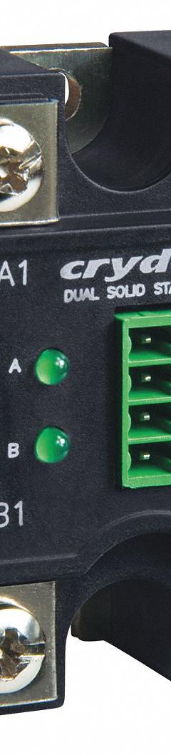 CRYDOM Dual Solid State Relay: Surface Mounted, 50 A Max Output Current, SCR, AC Output (MPN CD2450W3V). Key specifications — Brand: CRYDOM; Current Type: AC; Electrical Connection: Screw Clamp; Finger Safe: No; Input Current: 10 mA; Maximum Output Current without Heat Sink: Not Recommended; Mounting Style: Panel; Output Voltage: 24 to 280V AC.