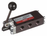 ARO Manual Air Control Valve: E, Four-Way / Three-Position, Lever, Black, 26 scfm Flow Rate - Max (MPN E512LM). Key specifications — attr1086881: Closed; attr1092903: Black; attr1086905: Manual Return; attr1086907: E; attr1086914: Normally Closed; attr1086904: Manual Air Control Valve; attr1086871: E512LM.