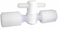 PARKER Stopcock: For Corrosive Chemicals Media, 2-Way, 1/8 in Pipe Size, PFA, Compression, PTFE, Tee (MPN MV-14-018). Key specifications — Handle Type: Tee; Brand: PARKER; Seal Material: PTFE; Valve Flow Pattern: 2-Way; Body Material: PFA; Connection Type: Compression x Compression.