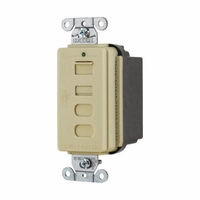 HUBBELL Receptacle: Decorator Duplex, Non-NEMA, 4 USB Ports, USB Type A/C, Ivory - Weather-Resistant Receptacles with USB Chargers