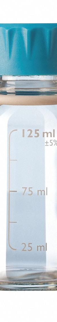DURAN Media Bottle: 125 mL, Screw-On, GL45, 124 mm, Colorless, Closure Included, Wide Mouth Size (MPN 218812854). Key specifications — Closure Type: Screw-On; Mouth Size: Wide; Screw Closure Size: GL45; Brand: DURAN; Body Color: Colorless.