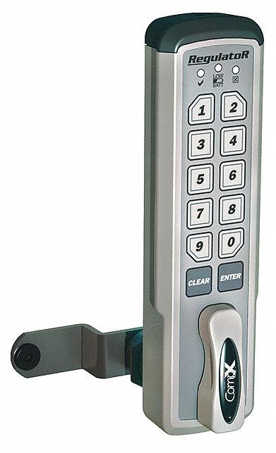 COMPX REGULATOR Electronic Keyless Lock: Brushed Nickel, Cam Latch, 1 1/2 in Body Ht - Electronic Keypad Cabinet & Locker Locks
