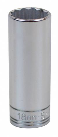 SK PROFESSIONAL TOOLS Socket: Metric, 3/8 in Drive Size, 18 mm Socket Size, 12-Point, Deep, Chrome (MPN 8438). Key specifications — attr1204417: SK PROFESSIONAL TOOLS; attr1204392: Chrome.